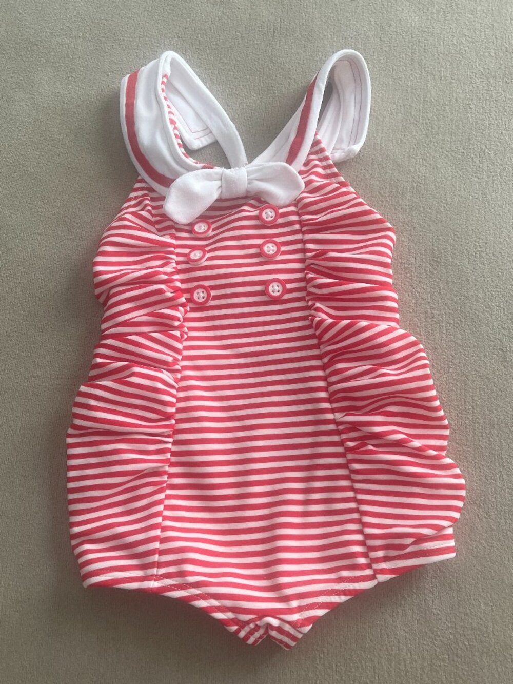 Janie and Jack Baby Girls Red & White Stripes Lning Swimsuit Size 6-12 Month